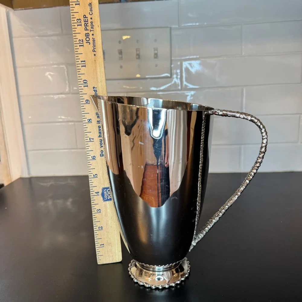 Michael Aram Molten Pitcher Home 9.5in Silver Beaded Handle Contemporary